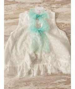 CONJUNTO NIÑA CEREMONIA BLANCO CON TUL VERDE AGUA