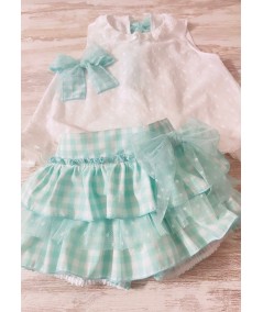 CONJUNTO NIÑA VICHY VERDE AGUA