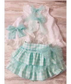 CONJUNTO NIÑA VICHY VERDE AGUA