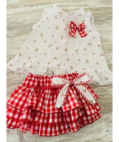 FALDA BRAGA NIÑA VICHY ROJA